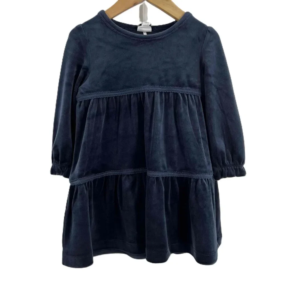 Polarn O Pyret Blue Velvet Lace Detail Special Occasion‎ Dress 12-18 Month New